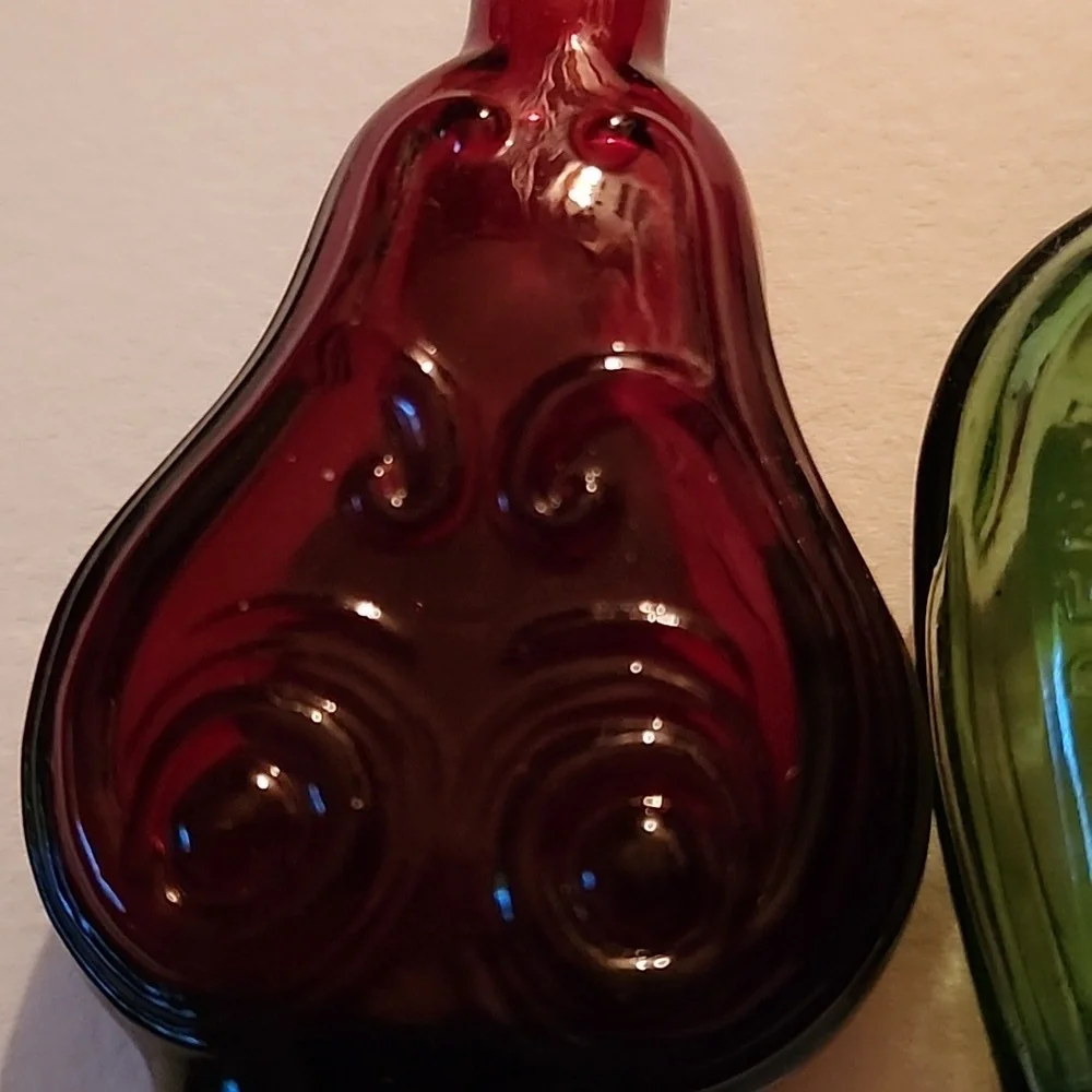 Set of Three Vintage Glass Bottles - Red, Green, and Purple - Picture 6 of 7